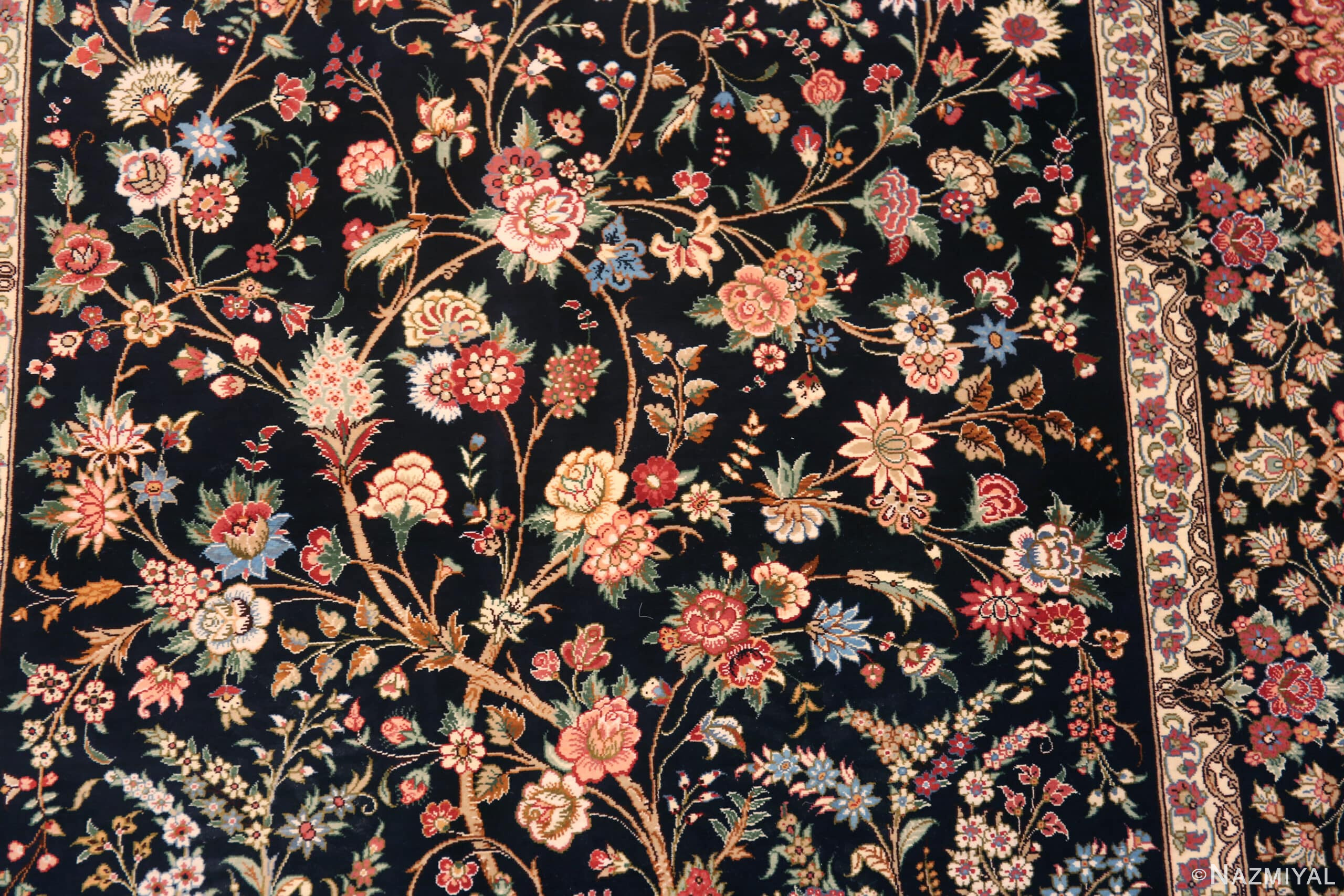 Florals of Small Size Floral Design Luxurious Vintage Persian Silk Qum Rug 72764 by Nazmiyal Antique Rugs