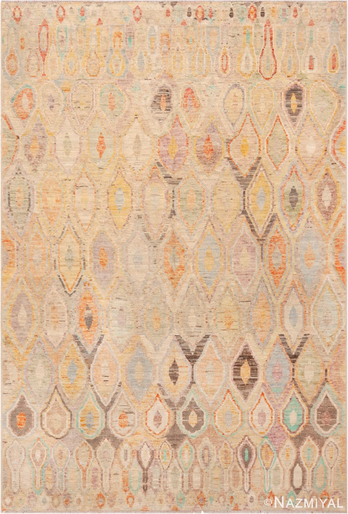 Light Cream Tribal Contemporary Room Size Rug 11291 by Nazmiyal Antique Rugs