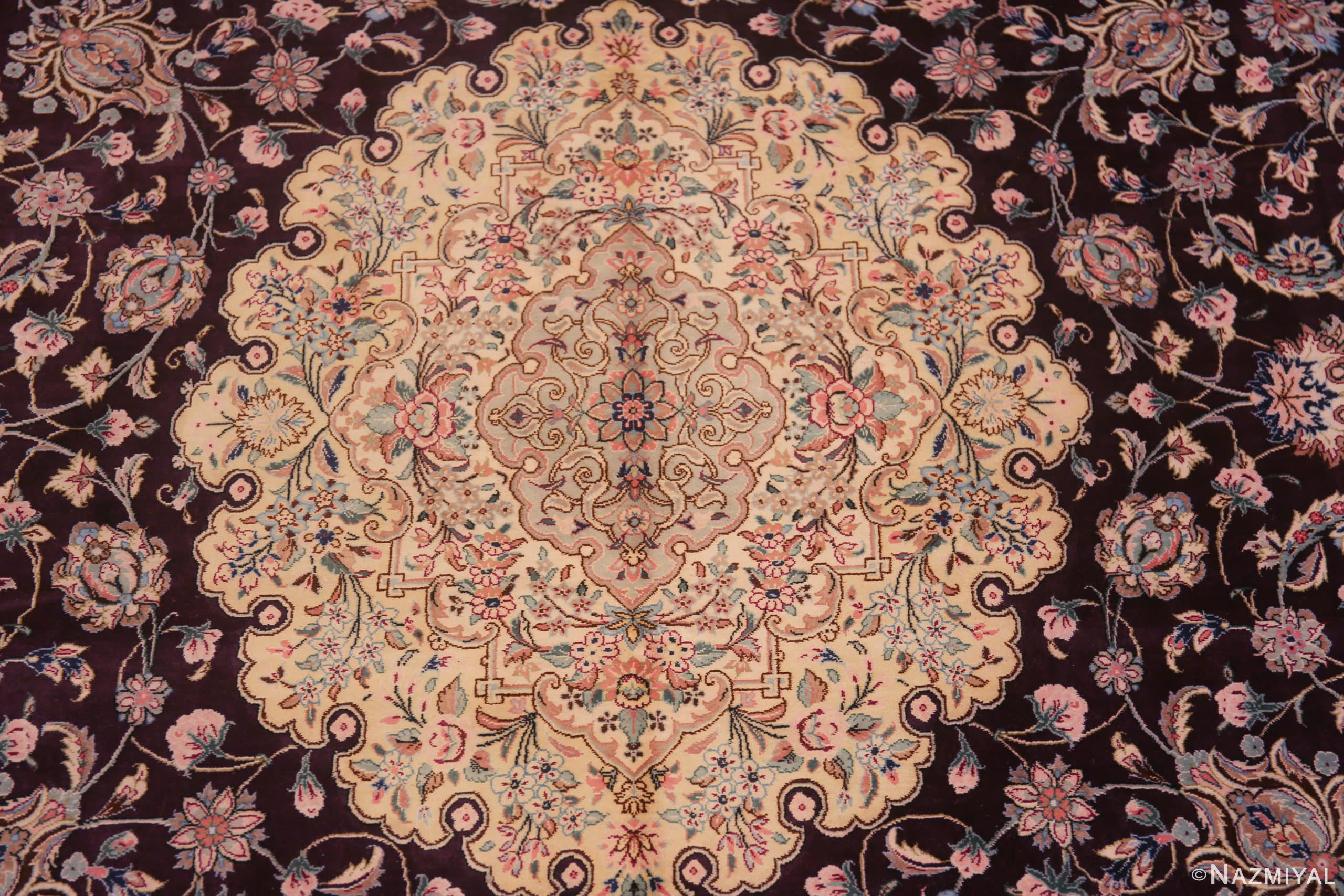 Medallion of Fine Luxurious Purple Color Vintage Persian Silk Qum Rug 72753 by Nazmiyal Antique Rugs