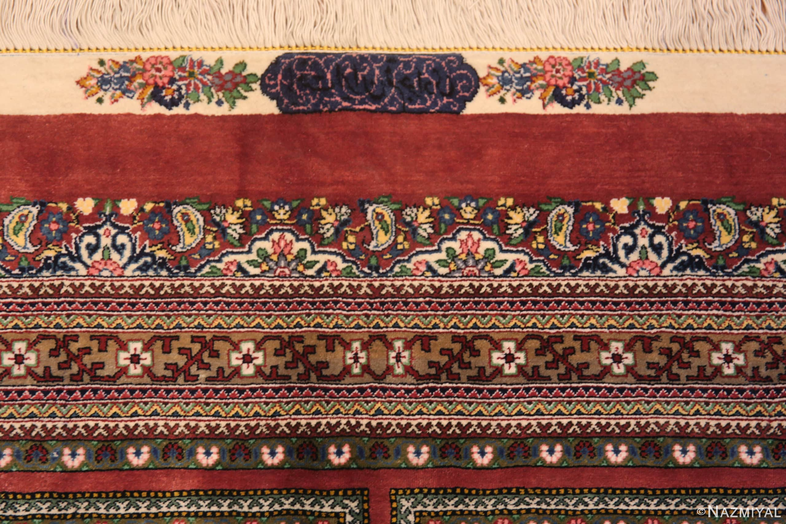 Signature of Fine Floral Long Narrow Gallery Size Vintage Luxury Persian Silk Qum Rug 72744 by Nazmiyal Antique Rugs