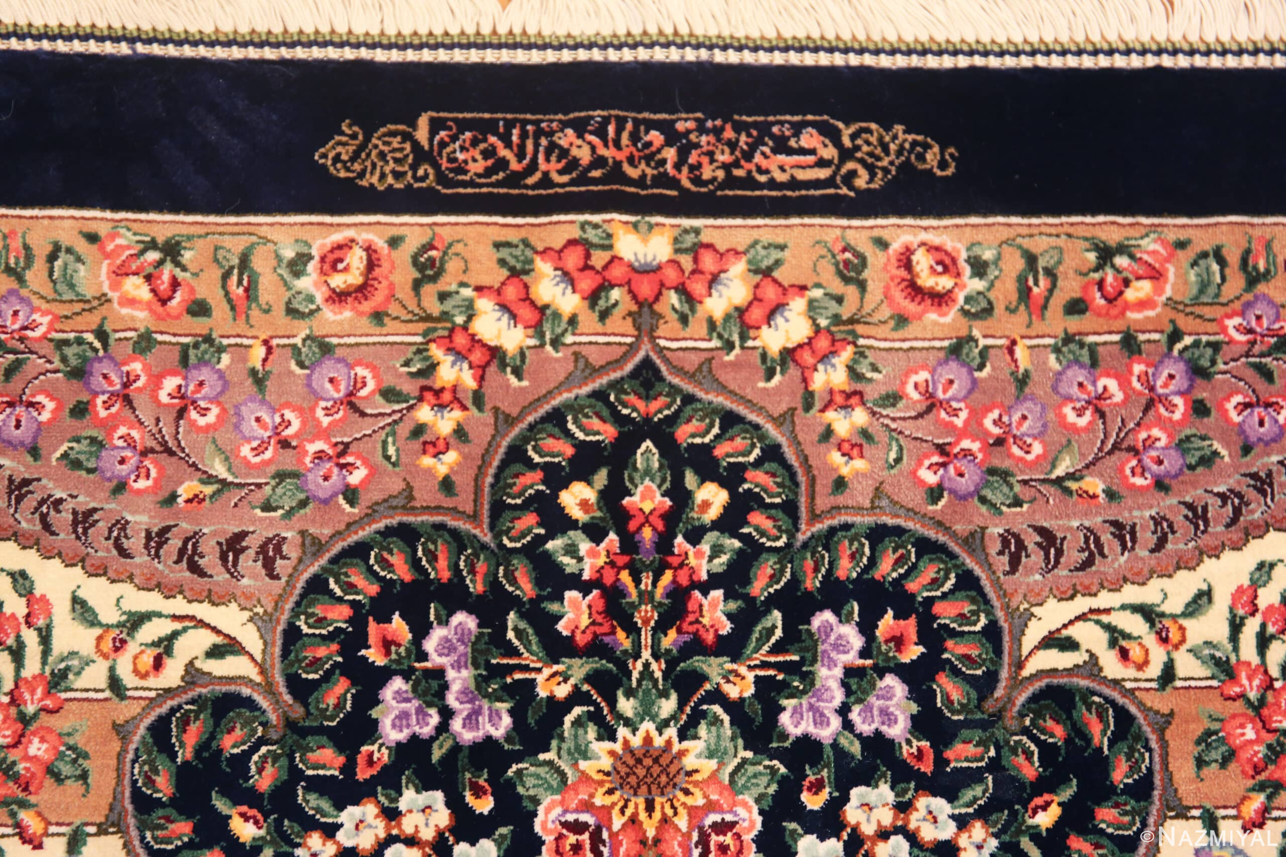 Signature of Luxurious Fine Small Size Vintage Floral Persian Silk Qum Rug 72765 by Nazmiyal Antique Rugs