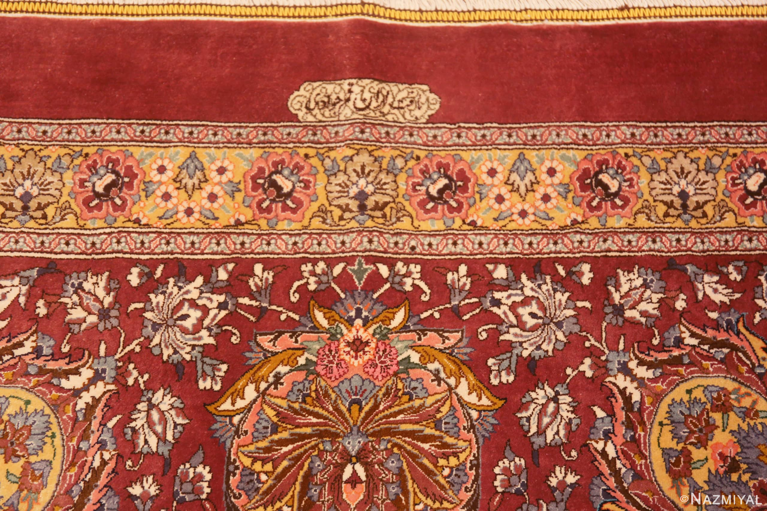 Signature of Luxurious Room Size Ivory Allover Floral Design Fine Vintage Silk Persian Qum Rug 72757 by Nazmiyal Antique Rugs
