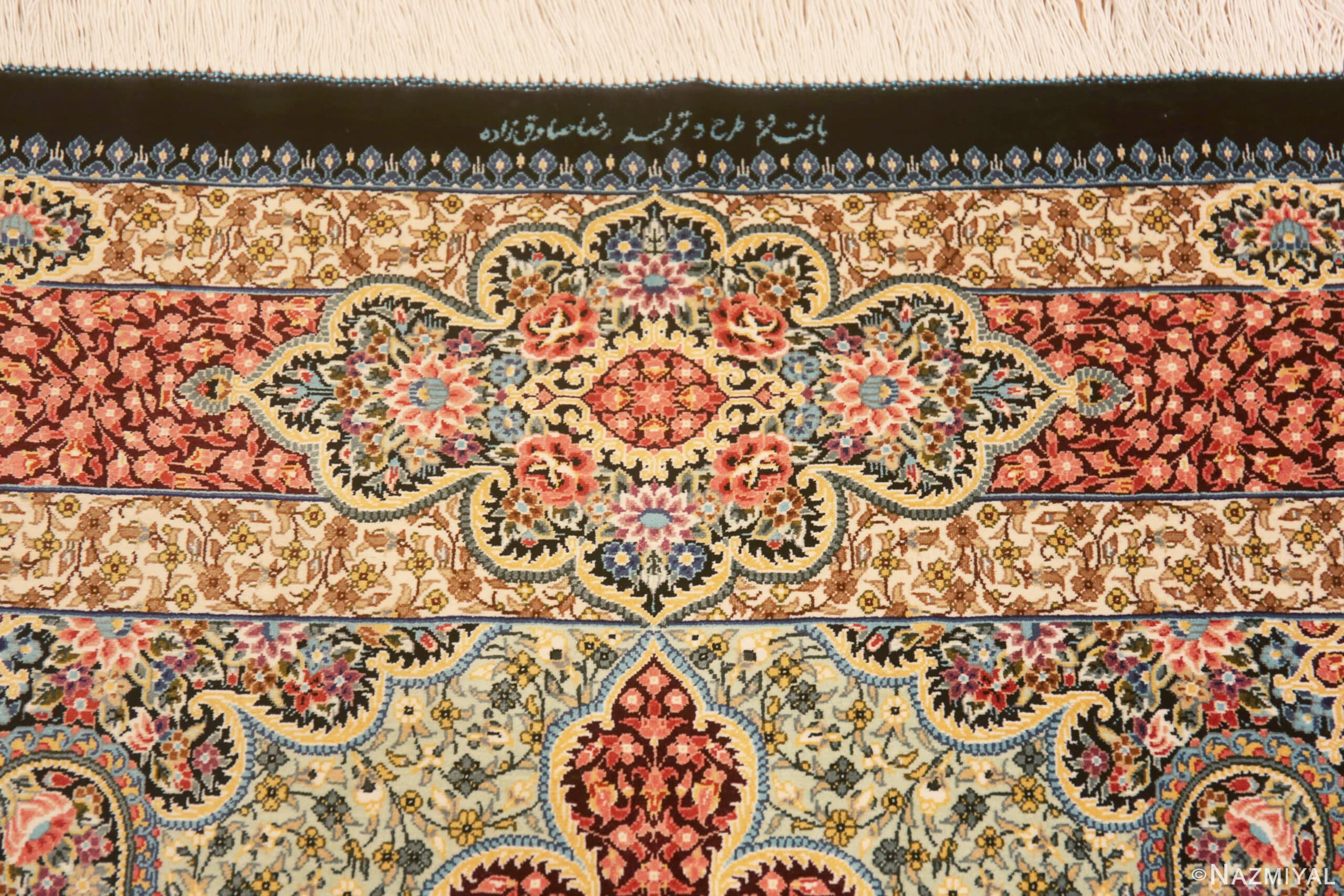 Signature of Small Scatter Size Fine Luxurious Floral Vintage Persian Silk Qum Rug 72771 by Nazmiyal Antique Rugs