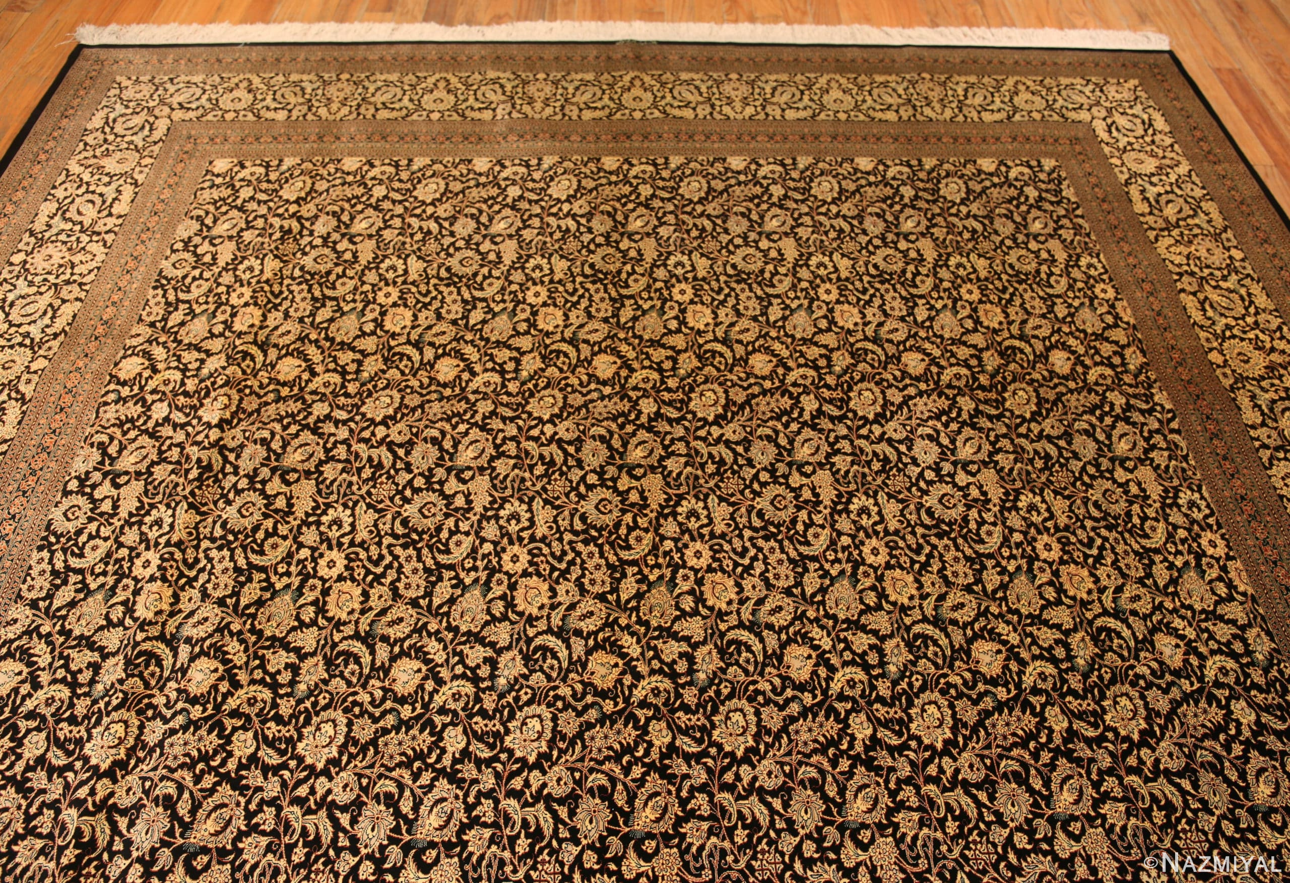 Top of Fine Allover Floral Design Luxurious Room Size Vintage Persian Silk Qum Rug 72742 by Nazmiyal Antique Rugs