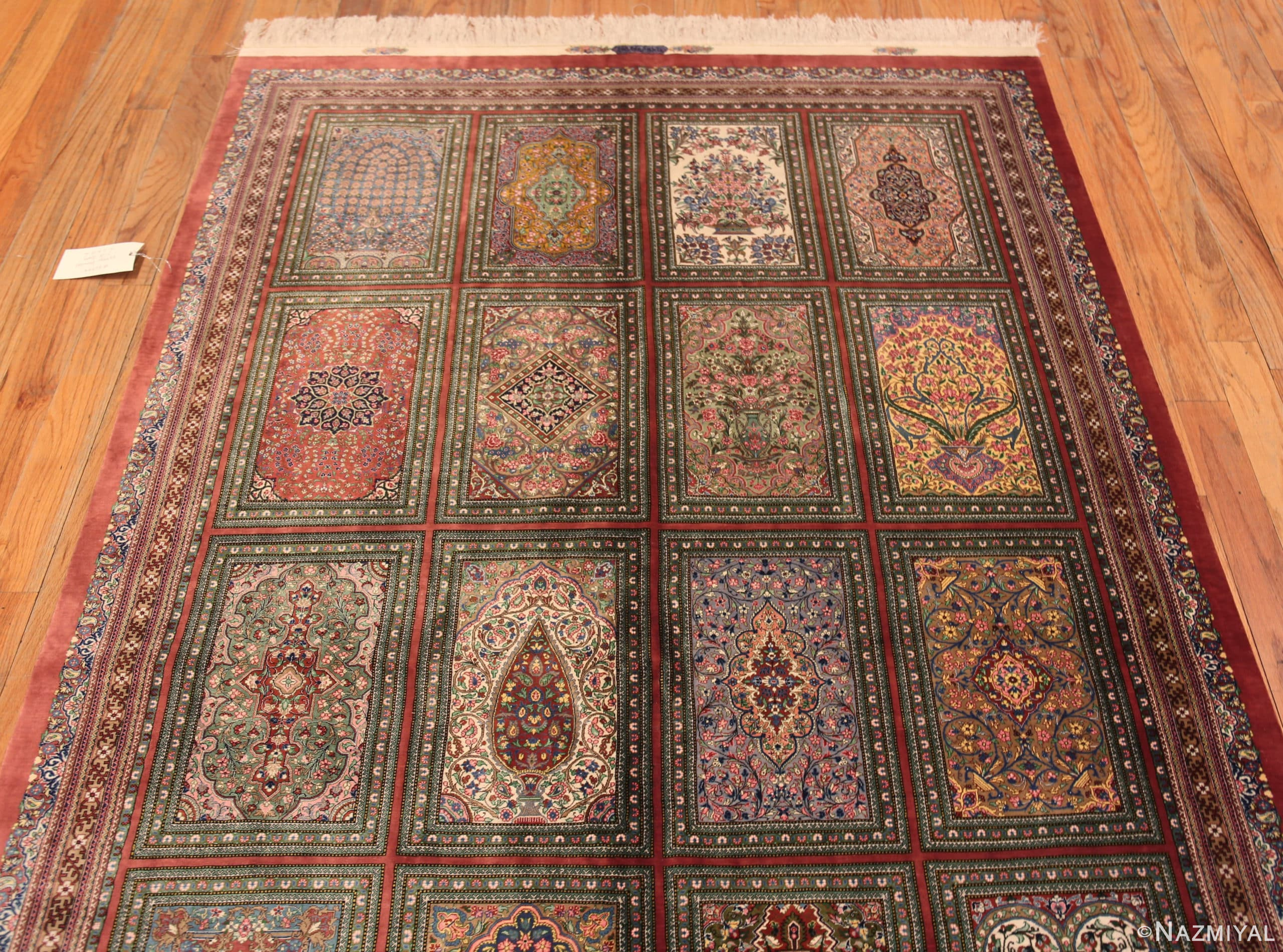 Top of Fine Floral Long Narrow Gallery Size Vintage Luxury Persian Silk Qum Rug 72744 by Nazmiyal Antique Rugs