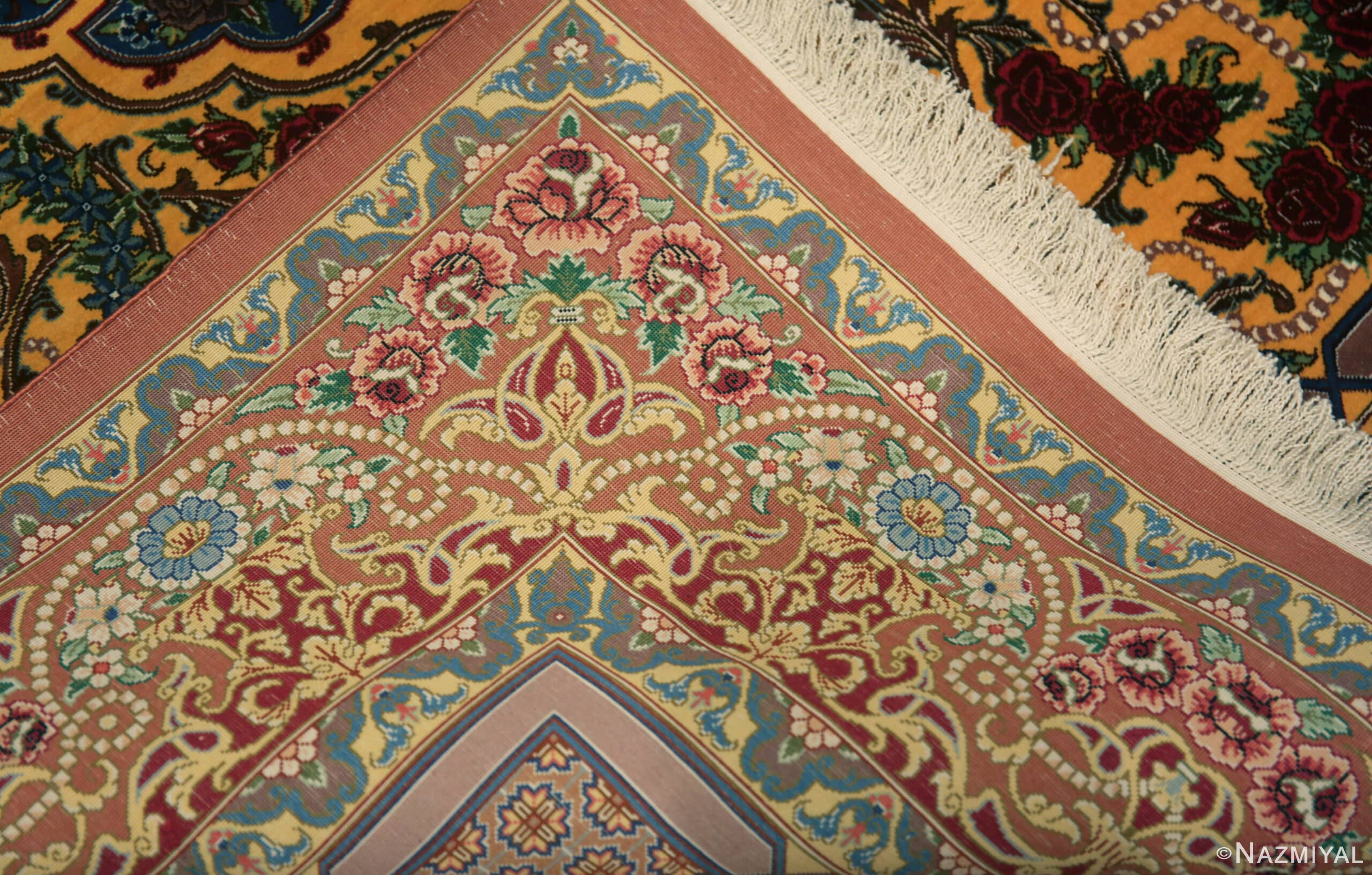 Weave of Fine Small Artistic Gold Color Luxurious Vintage Persian Silk Qum Rug 72773 by Nazmiyal Antique Rugs