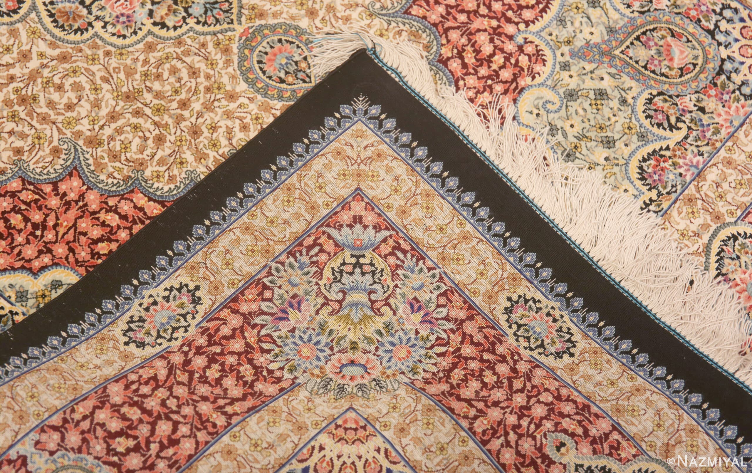 Weave of Small Scatter Size Fine Luxurious Floral Vintage Persian Silk Qum Rug 72771 by Nazmiyal Antique Rugs