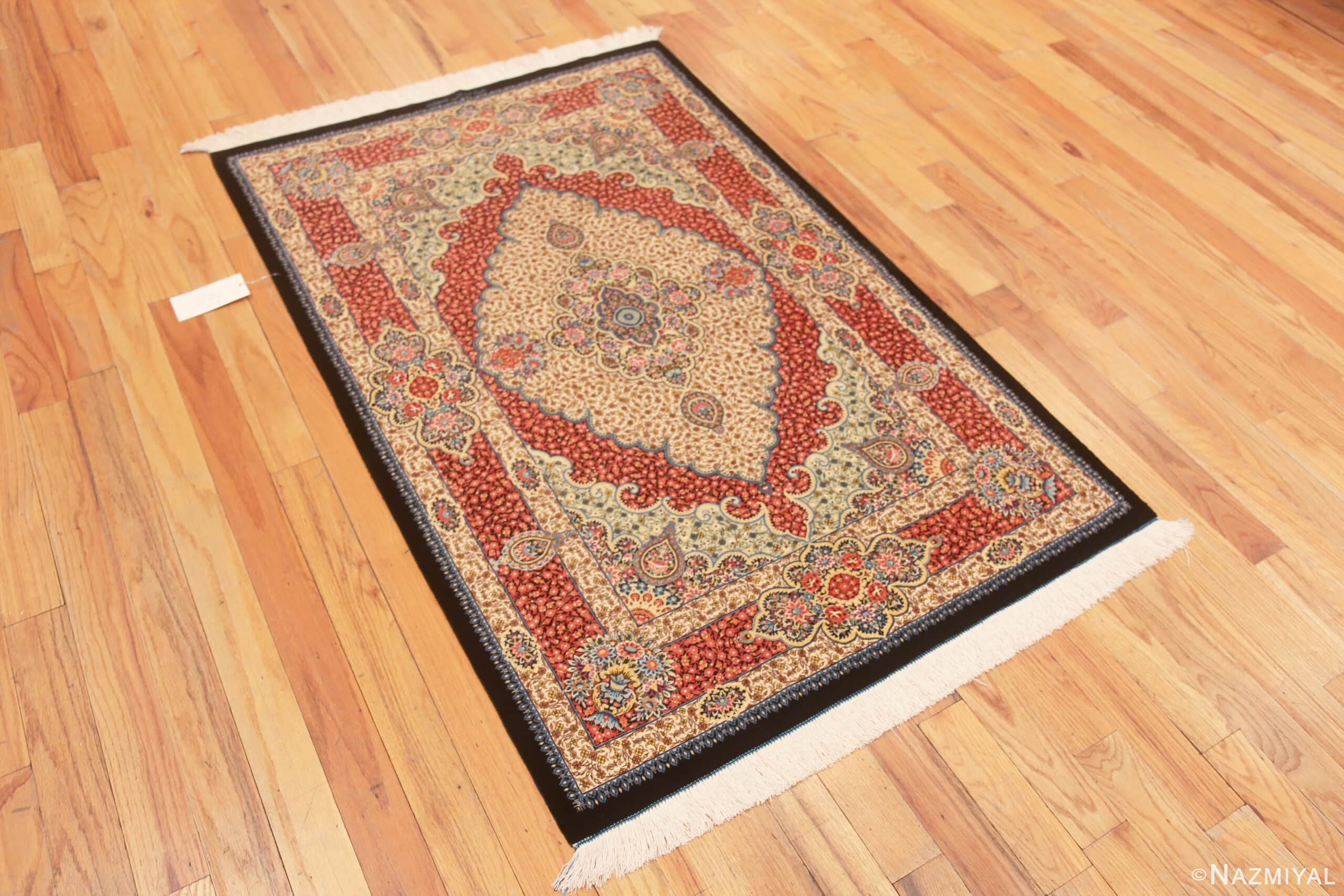 Whole View of Small Scatter Size Fine Luxurious Floral Vintage Persian Silk Qum Rug 72771 by Nazmiyal Antique Rugs