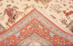 Weave of Fine Light Luxurious Silk Pile Vintage Artistic Hunting Scene Design Persian Qum Rug 72756 by Nazmiyal Antique Rugs