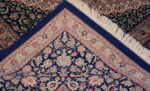 Weave of Luxurious Room Size Silk Vintage Blue Persian Fine Qum Gonbad Design Rug 72741 by Nazmiyal Antique Rugs