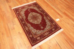 Whole View of Fine Floral Small Luxurious Vintage Persian Silk Qum Rug 72784 by Nazmiyal Antique Rugs