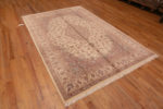 Whole View of Fine Floral Room Size Vintage Luxurious Silk Persian Qum Medallion Rug 72750 by Nazmiyal Antique Rugs