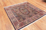 Whole View of Fine Luxurious Intricate Floral Design Vintage Persian Silk Qum Square Shape Rug 72762 by Nazmiyal Antique Rugs