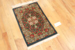 Whole View of Fine Small Green Floral Vintage Persian Silk Qum Rug 72779 by Nazmiyal Antique Rugs