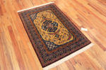 Whole View of Fine Small Luxurious Silk Pile Gold Color Vintage Persian Qum Rug 72772 by Nazmiyal Antique Rugs