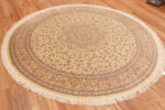 Whole View of Light Ivory Fine Vintage Persian Gonbad Design Round Silk Qum Rug 72739 by Nazmiyal Antique Rugs