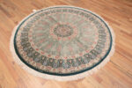 Whole View of Luxurious Fine Weave Intricate Floral Medallion Pattern Round Shape Vintage Persian Silk Qum Rug 72785 by Nazmiyal Antique Rugs