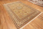 Whole View of Luxurious Light Gold Color Fine Room Size Vintage Persian Silk Qum Rug 72746 by Nazmiyal Antique Rugs