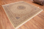 Whole View of Luxurious Light Ivory Fine Floral Silk Persian Gonbad Design Square Qum Rug 72738 by Nazmiyal Antique Rugs