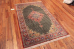 Whole View of Small Artistic Green Background Fine Luxurious Vintage Qum Persian Silk Rug 72761 by Nazmiyal Antique Rugs