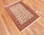 Whole View of Small Fine Ivory Color Floral Design Vintage Persian Silk Qum Luxury Rug 70809 by Nazmiyal Antique Rugs