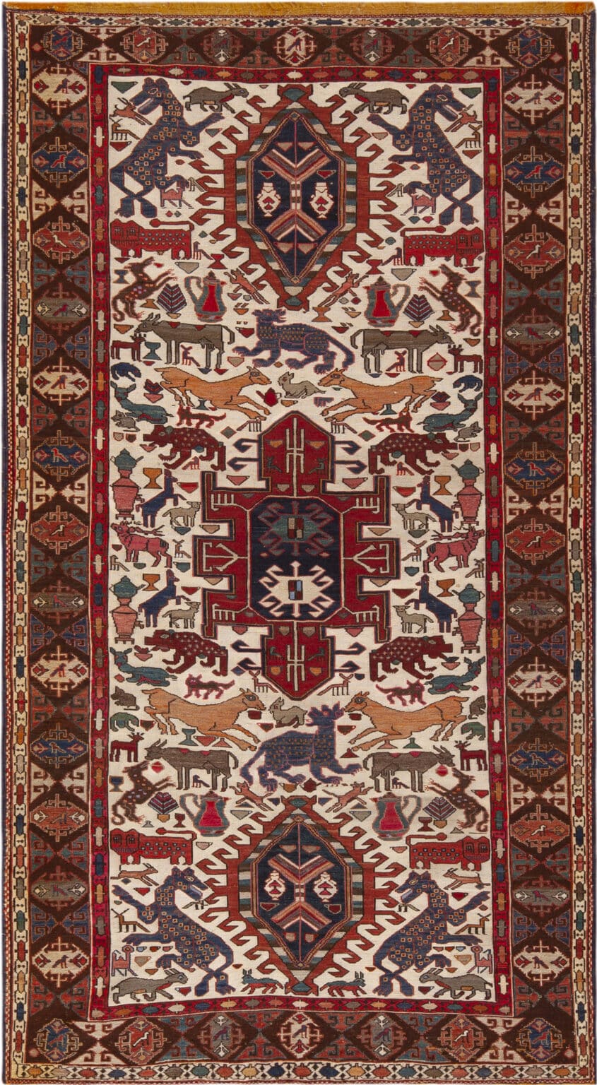 Fine Antique Natural Dyes Caucasian Soumak Area Rug 73''x91''