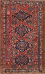 Captivating Rare Room Size Classic Red and Blue Color Tribal Antique Caucasian Flatweave Soumak Kilim Rug 72667 at Nazmiyal Antique Rugs