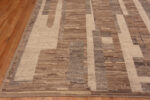 Corner of Warm Earthy Brown Neutral Color Tribal Geometric Design Modern Room Size Area Rug 11466 by Nazmiyal Antique Rugs
