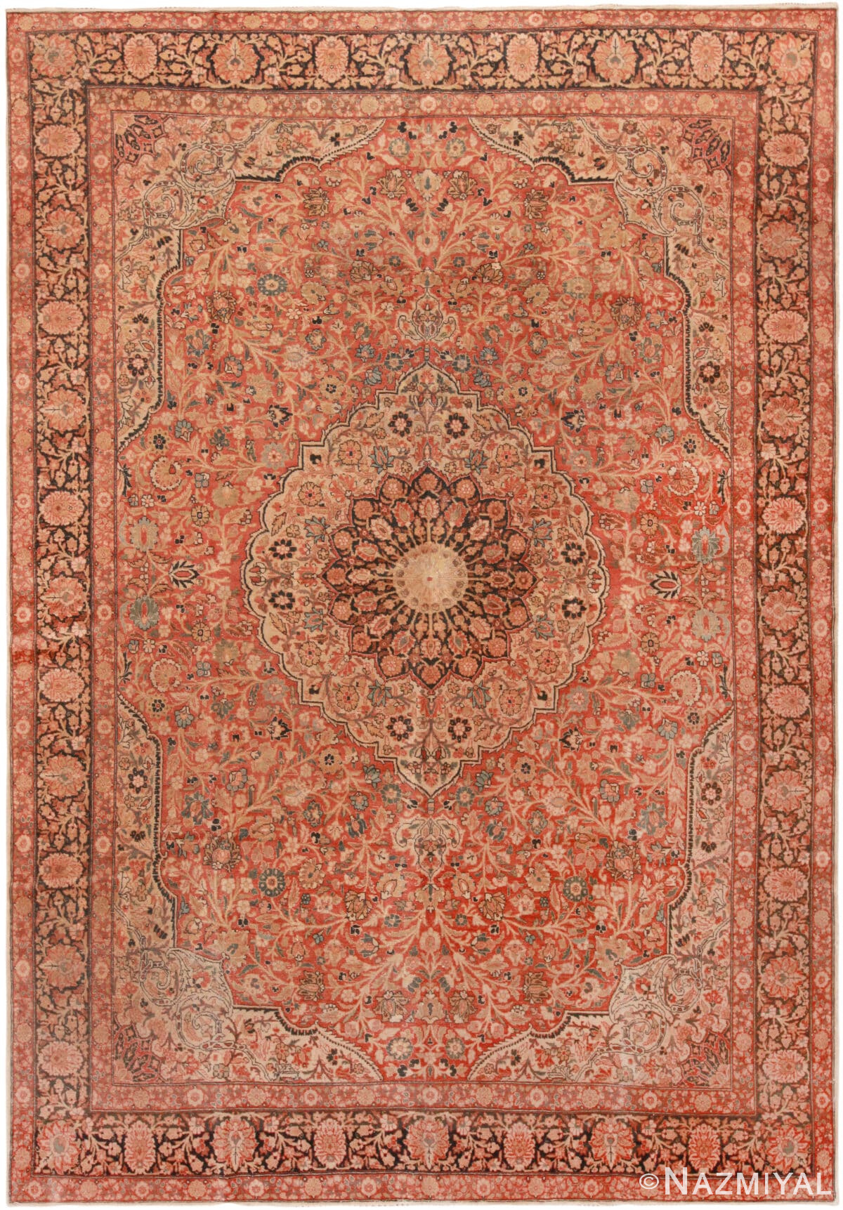 Antique Persian Tabriz Floral Area Rug 72233 by Nazmiyal Antique Rugs