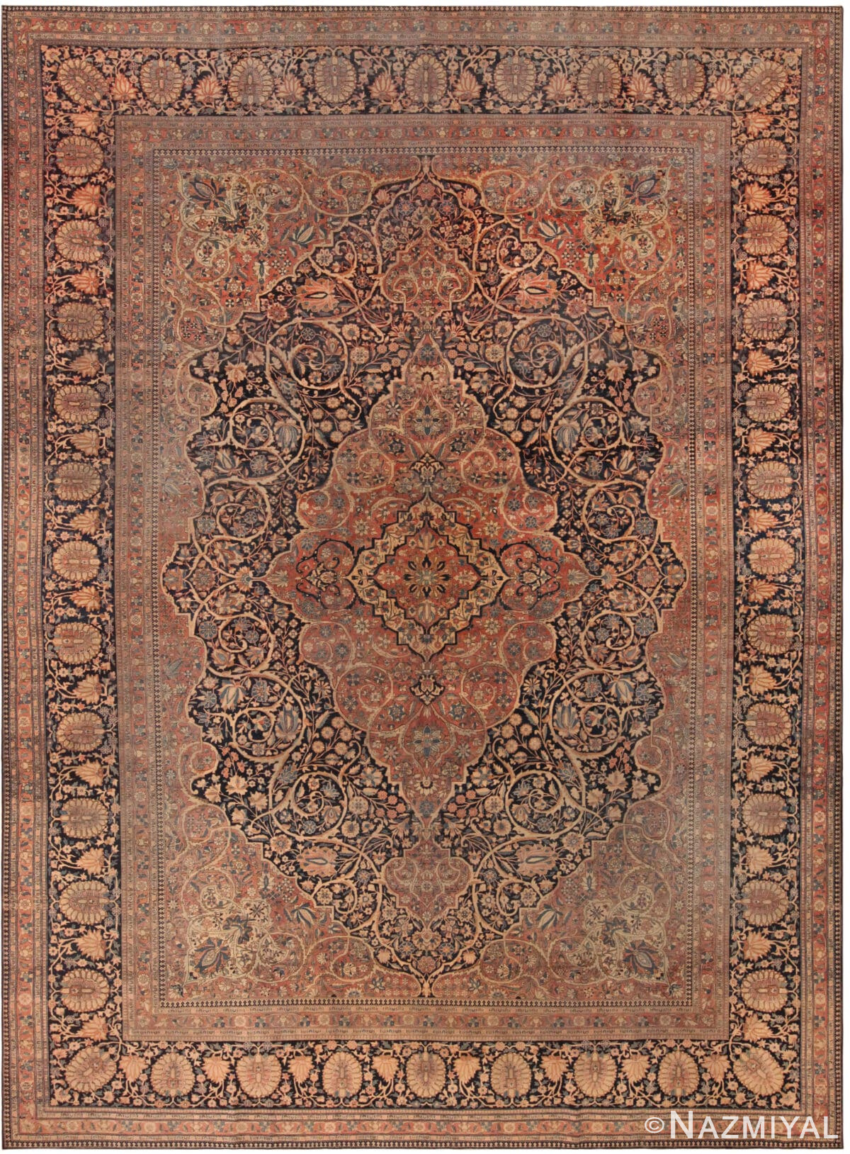 Central Medallion Antique Persian Mohtashem Kashan Rug 72453 by Nazmiyal Antique Rugs