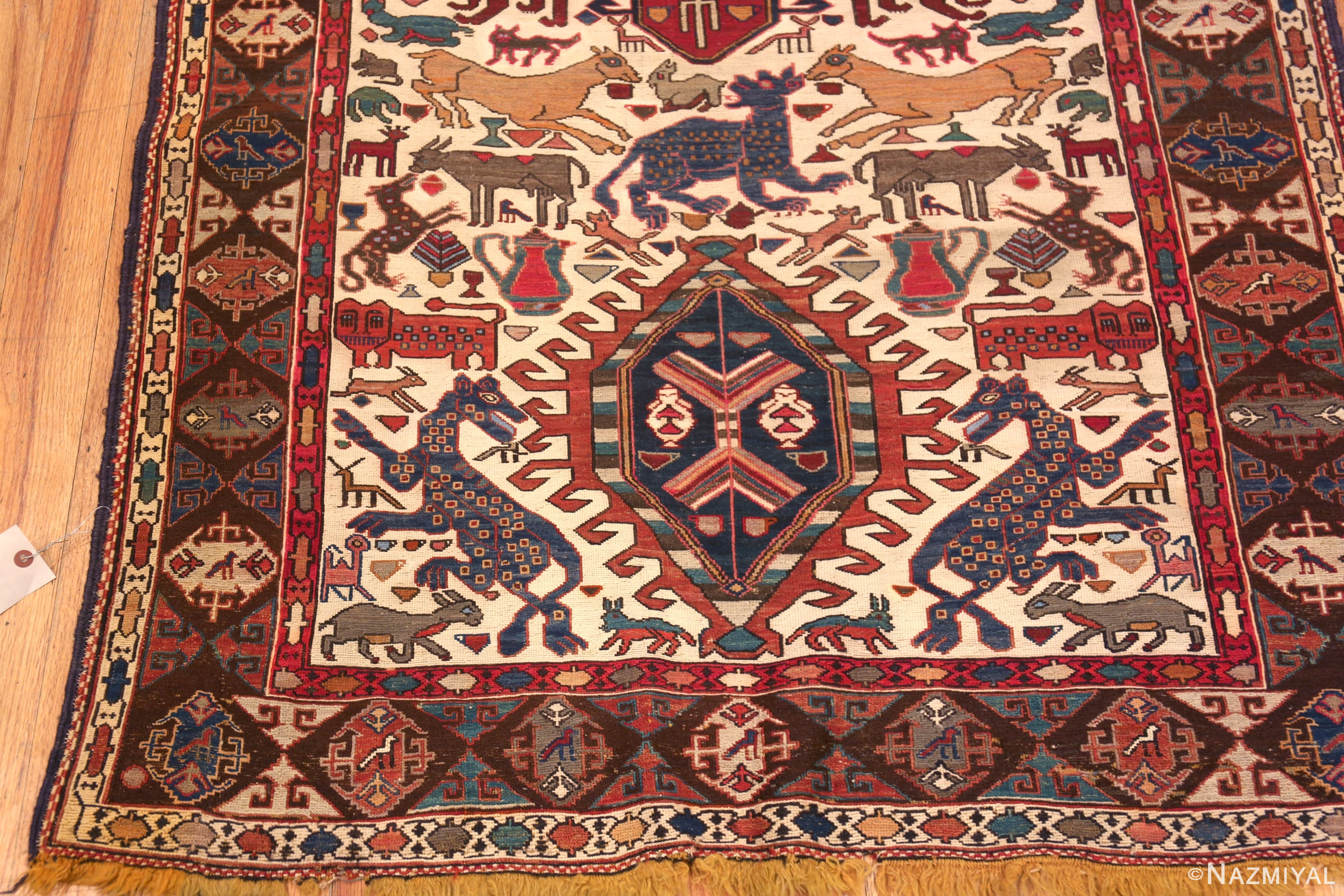 Corner Of Animal Design Silk Vintage Caucasian Soumak Rug 72465 by Nazmiyal Antique Rugs
