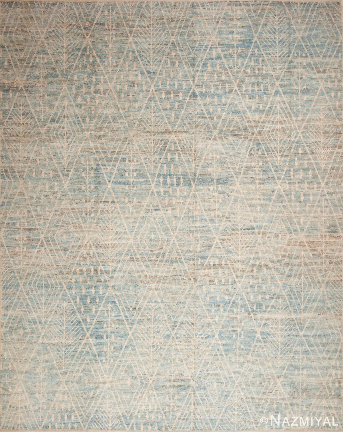 Beautifully Decorative Large Size Soft Light Blue Color Tribal Geometric Modern Moroccan Beni Ourain Design Rug 11692 by Nazmiyal Antique Rugs