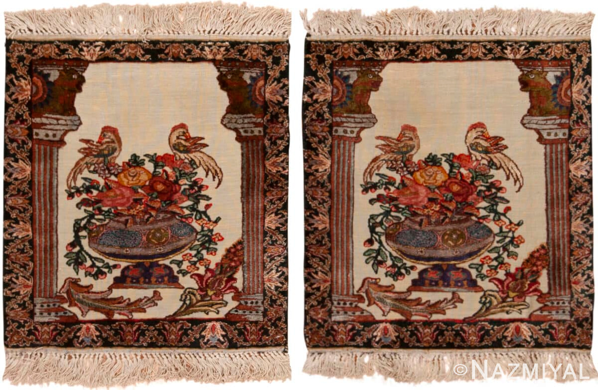 Pair Of Floral Silk Antique Persian Tabriz Souf Rugs 72861 by Nazmiyal Antique Rugs