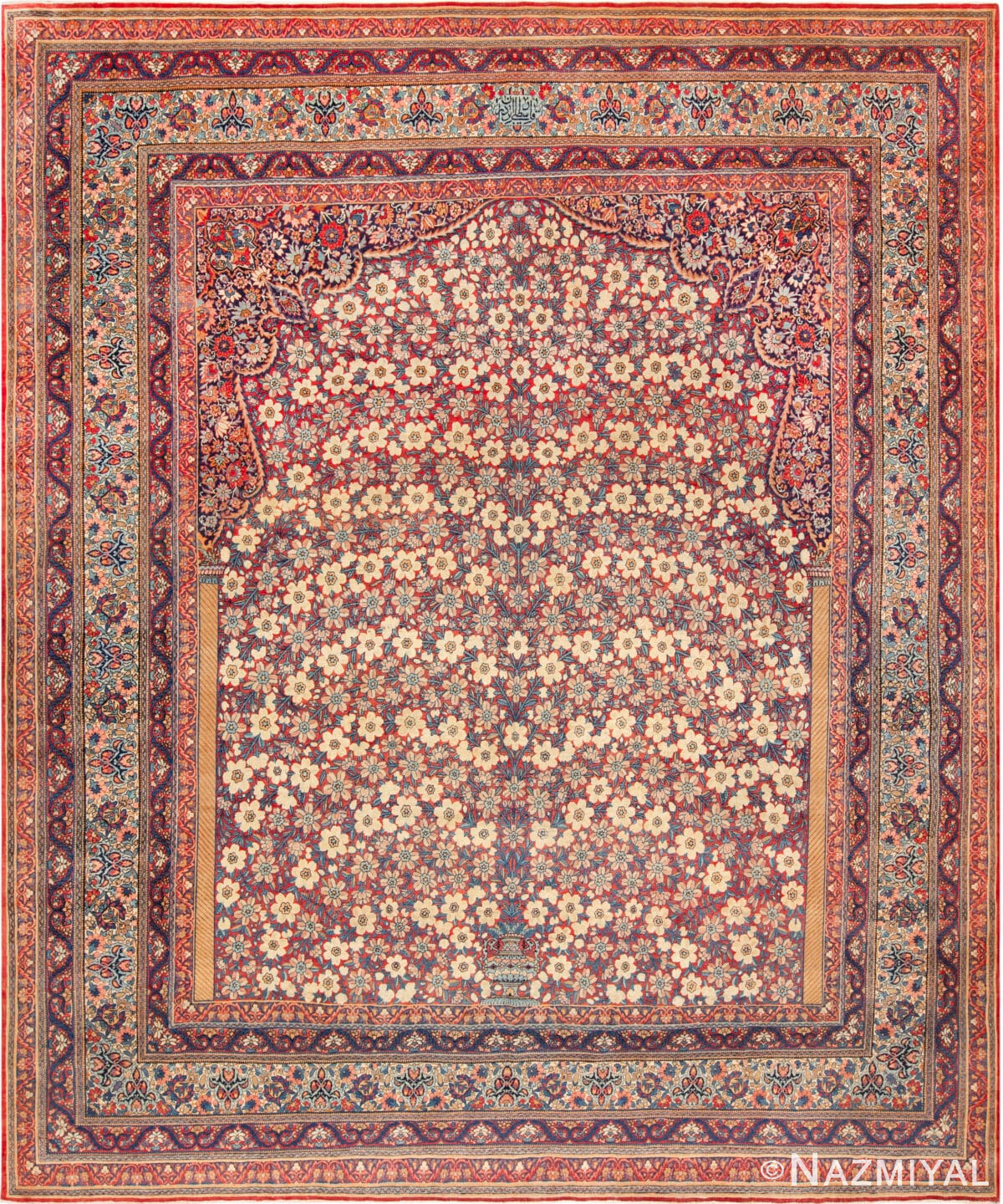 Prayer Design Antique Persian Kerman Floral Rug 72869 by Nazmiyal Antique Rugs