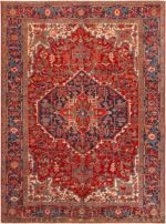 Antique Red Geometric Medallion Persian Heriz 72874 by Nazmiyal Antique Rugs