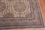 Side of Classic Ivory and Blue Fine Silk and Wool Vintage Persian Nain Rug 72463 by Nazmiyal Antique Rugs