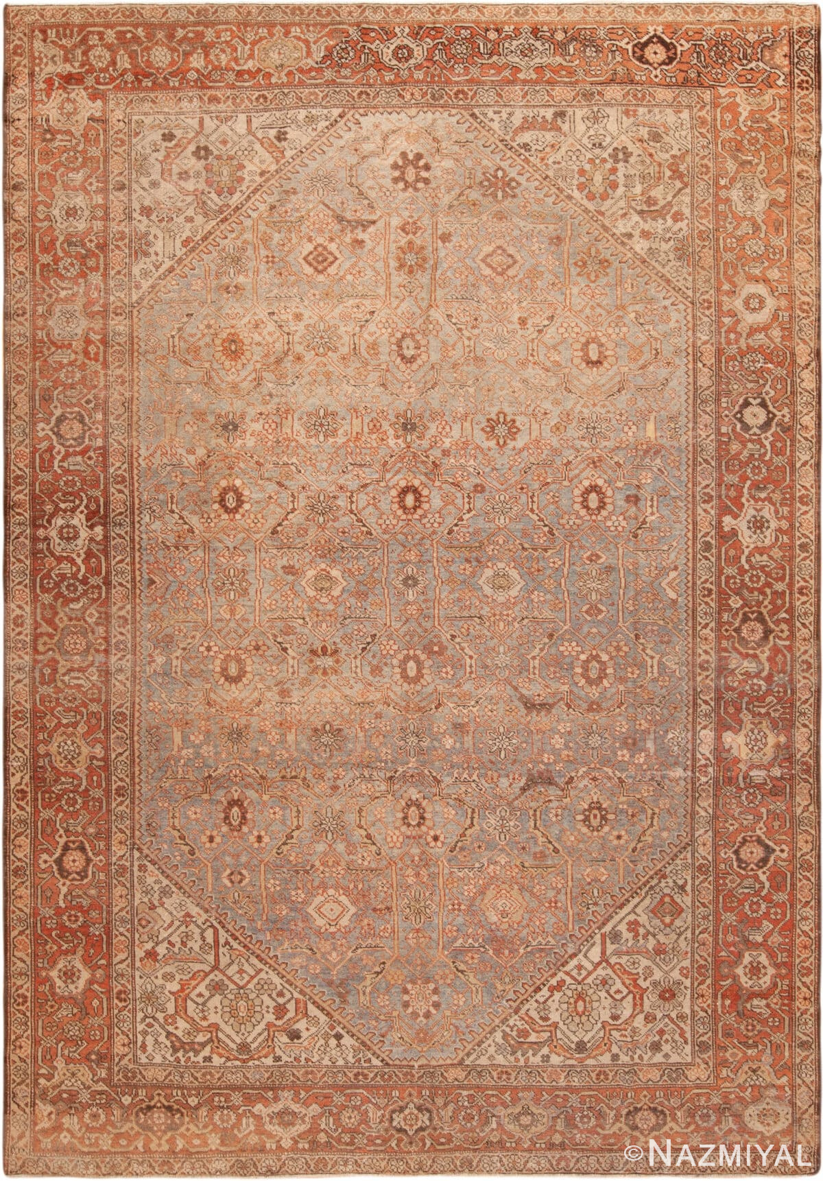 Antique Blue Hue Persian Sultanabad Geometric 72895 by Nazmiyal Antique Rugs