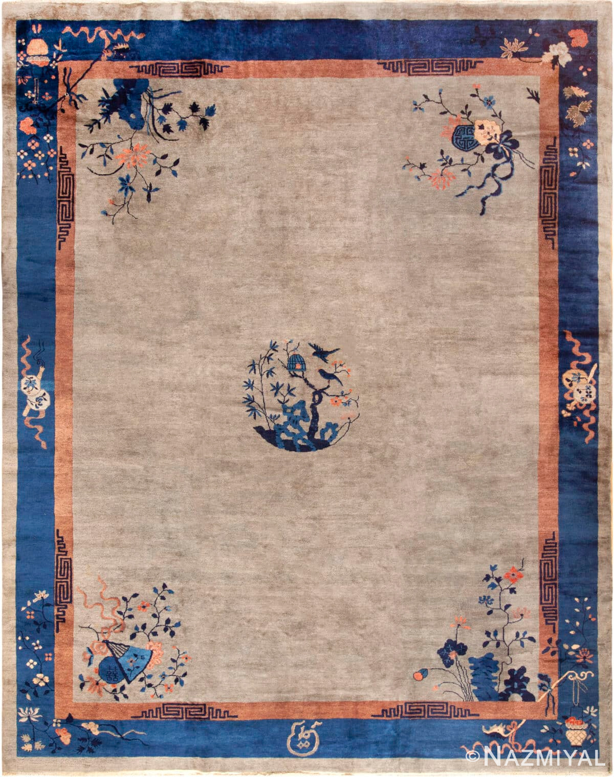 Antique Chinese Art Deco Central Medallion Area Rug 72888 by Nazmiyal Antique Rugs