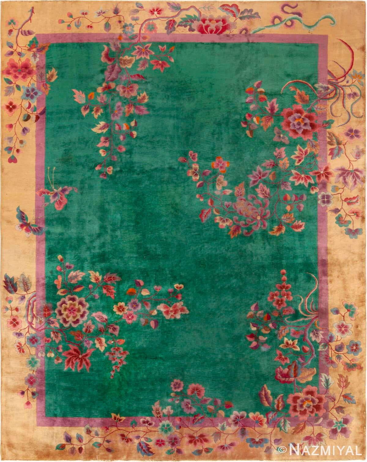 Antique Chinese Art Deco Floral Area Rug 72890 by Nazmiyal Antique Rugs