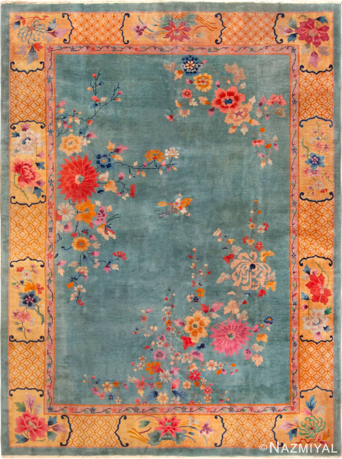 Antique Chinese Art Deco Floral Area Rug 72891 by Nazmiyal Antique Rugs