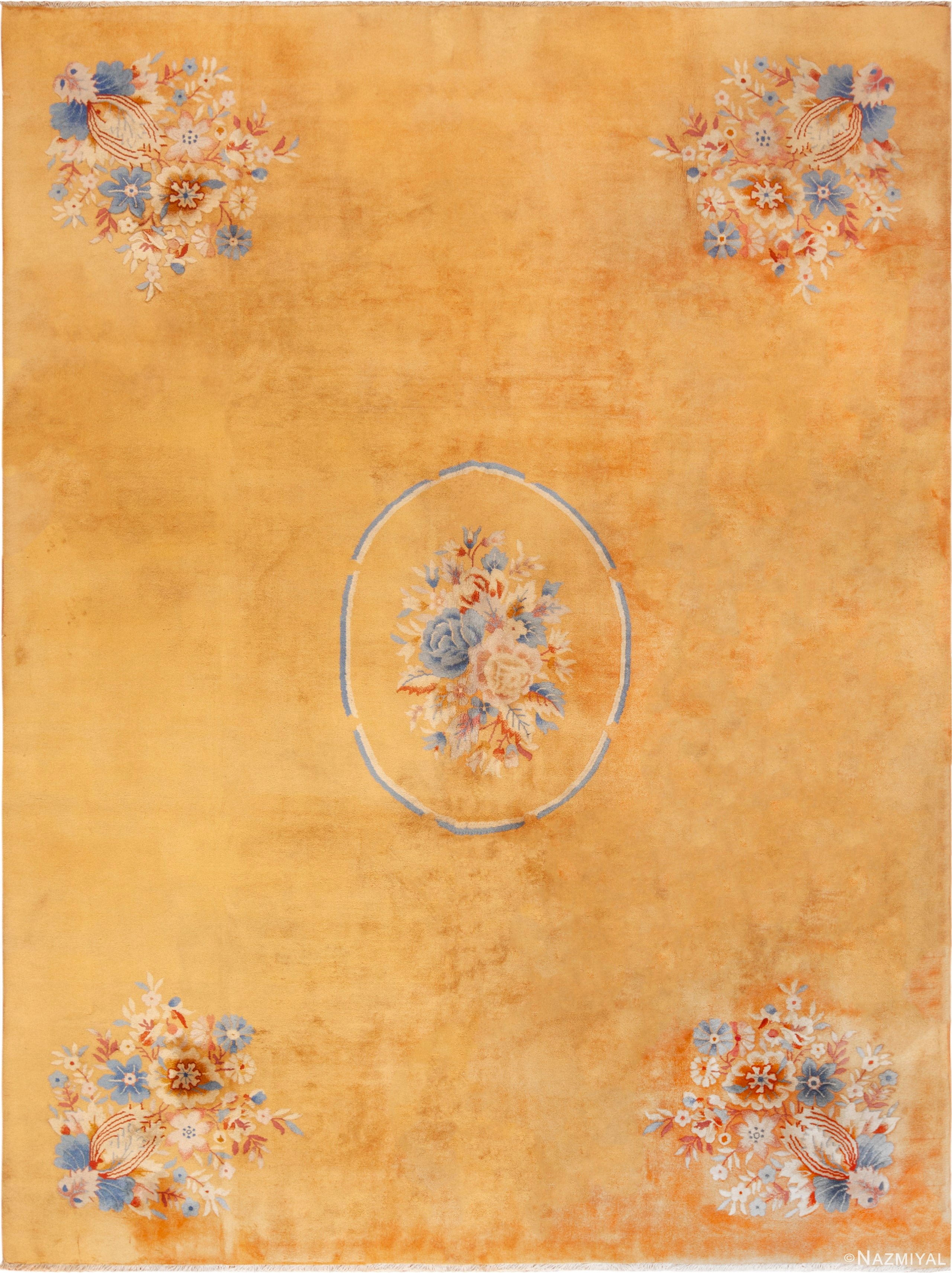 Charming Gold Color Antique Chinese Art Deco Rug 72886