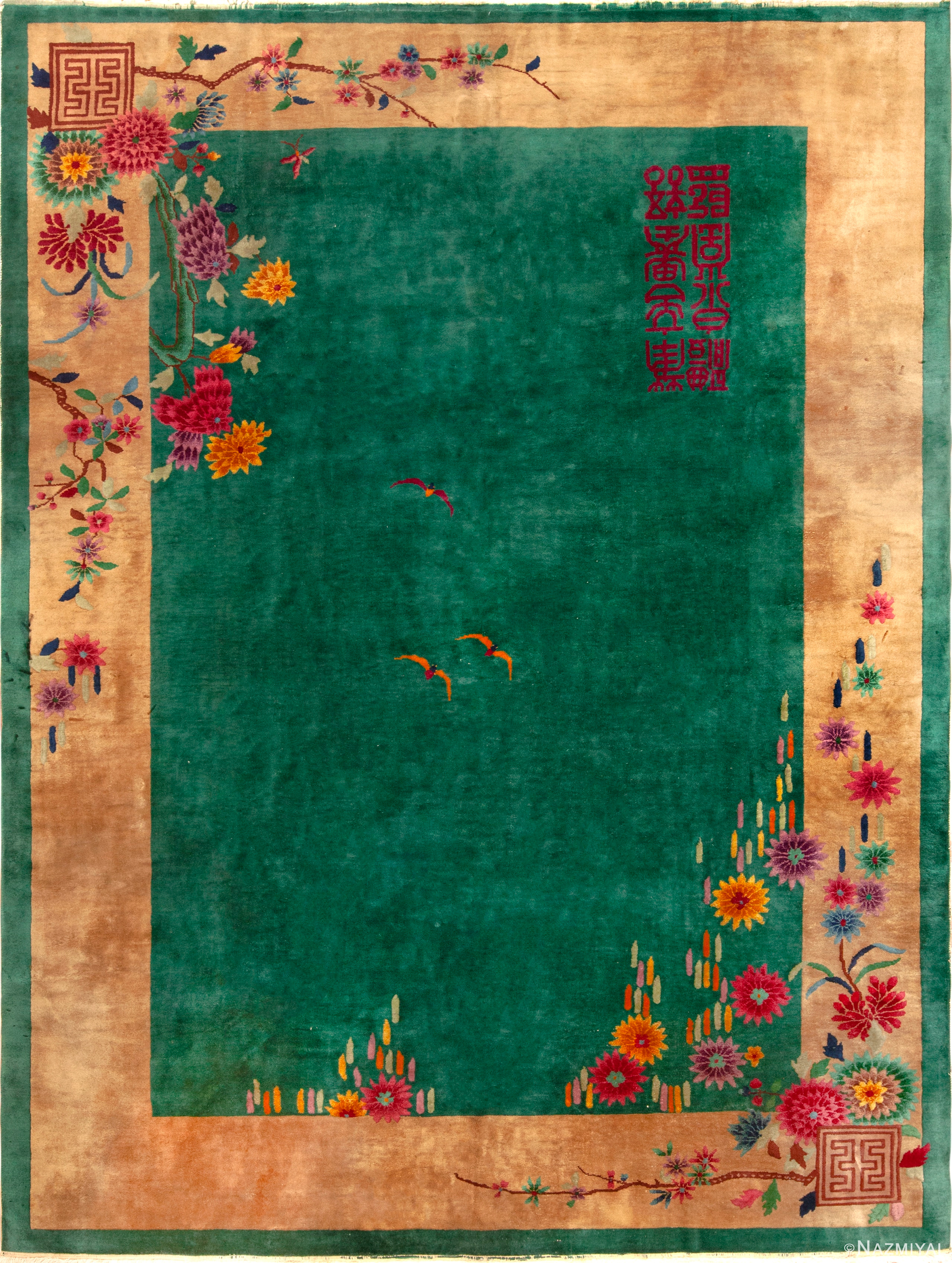 Vibrant Antique Chinese Art Deco Rug In Green 72889 Nazmiyal