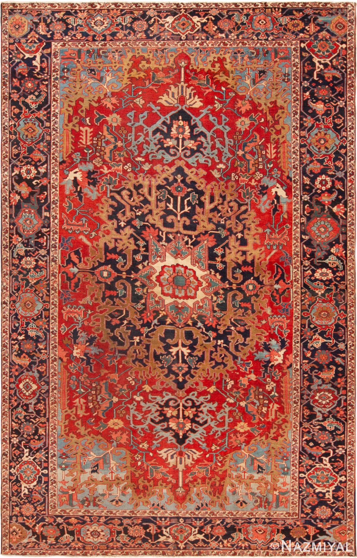 Antique Geometric Medallion Persian Heriz 72877 by Nazmiyal Antique Rugs