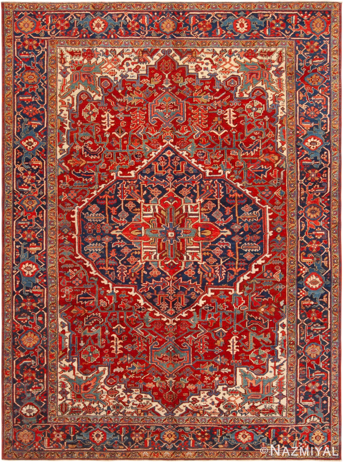 Antique Red Geometric Medallion Persian Heriz 72874 by Nazmiyal Antique Rugs