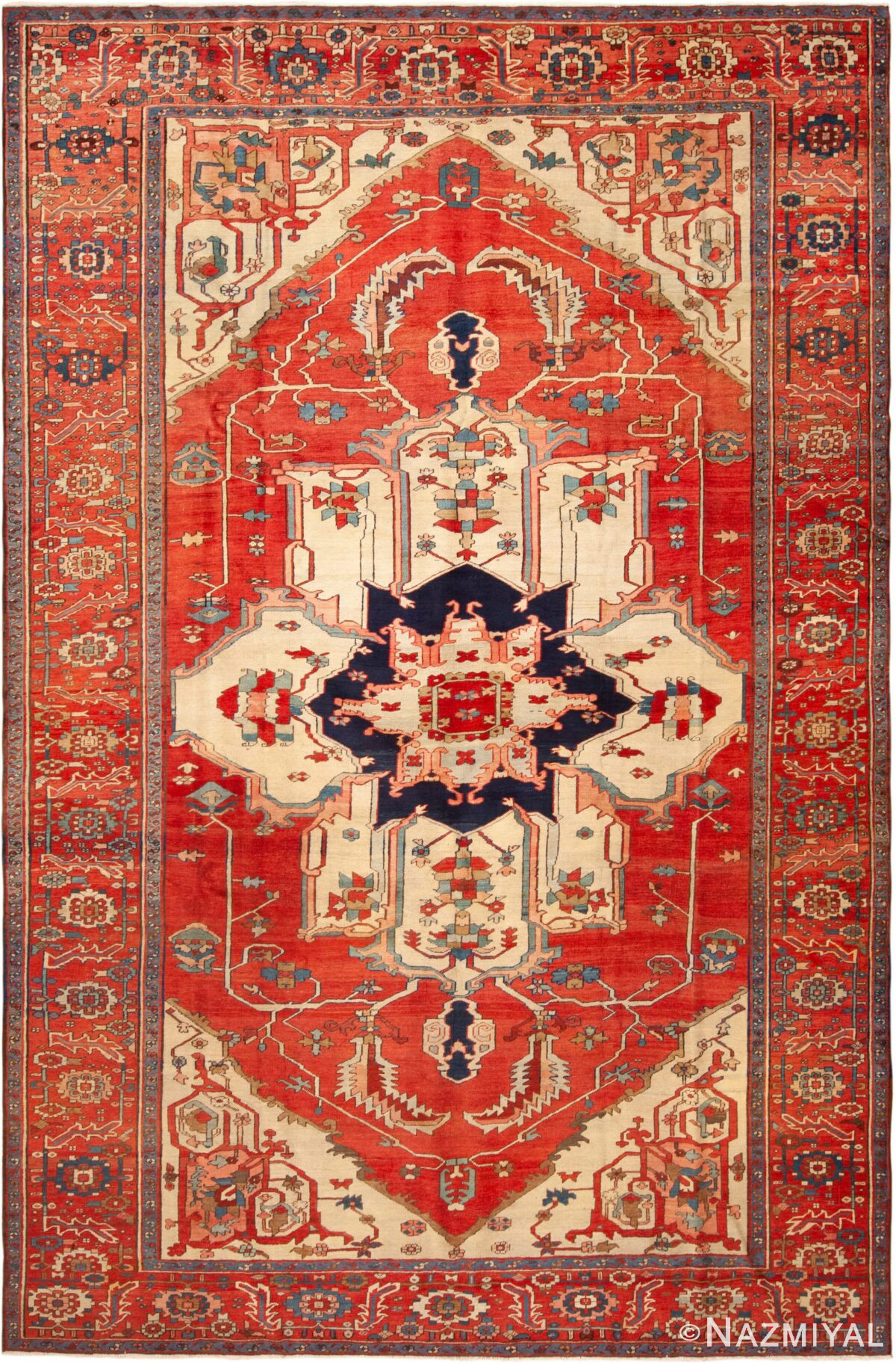Central Medallion Geometric Antique Persian Serapi Area Rug 72872 by Nazmiyal Antique Rugs