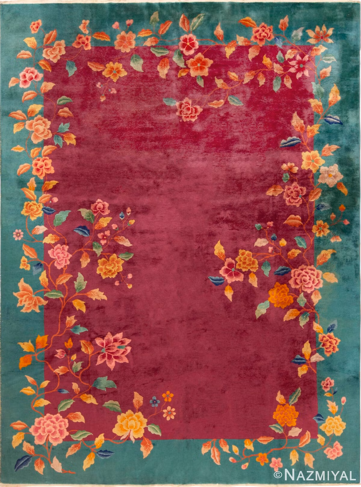 Open Field Antique Chinese Art Deco Floral Rug 72879 by Nazmiyal Antique Rugs