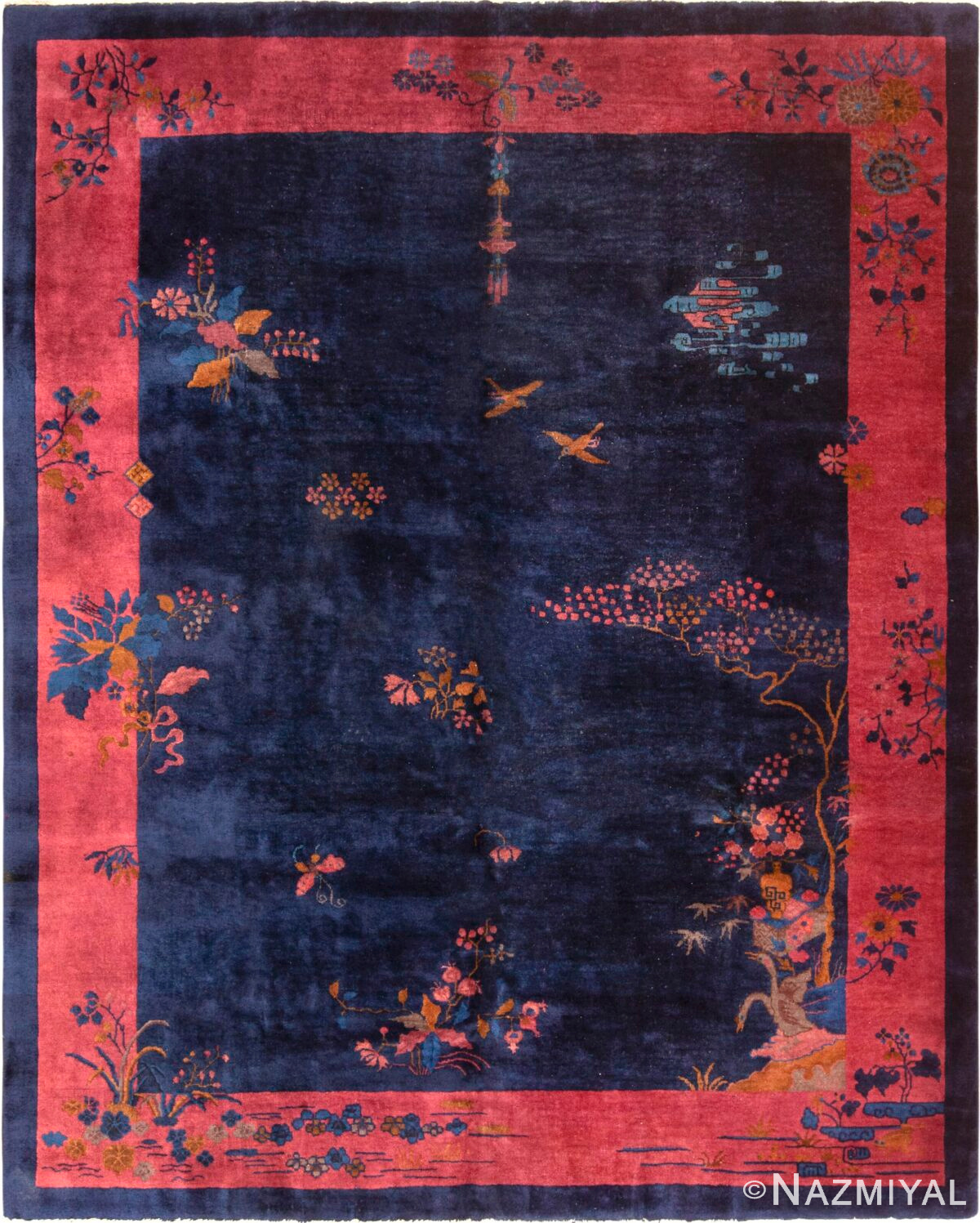 Vivid Blue Antique Chinese Art Deco Area Rug 72884 by Nazmiyal Antique Rugs