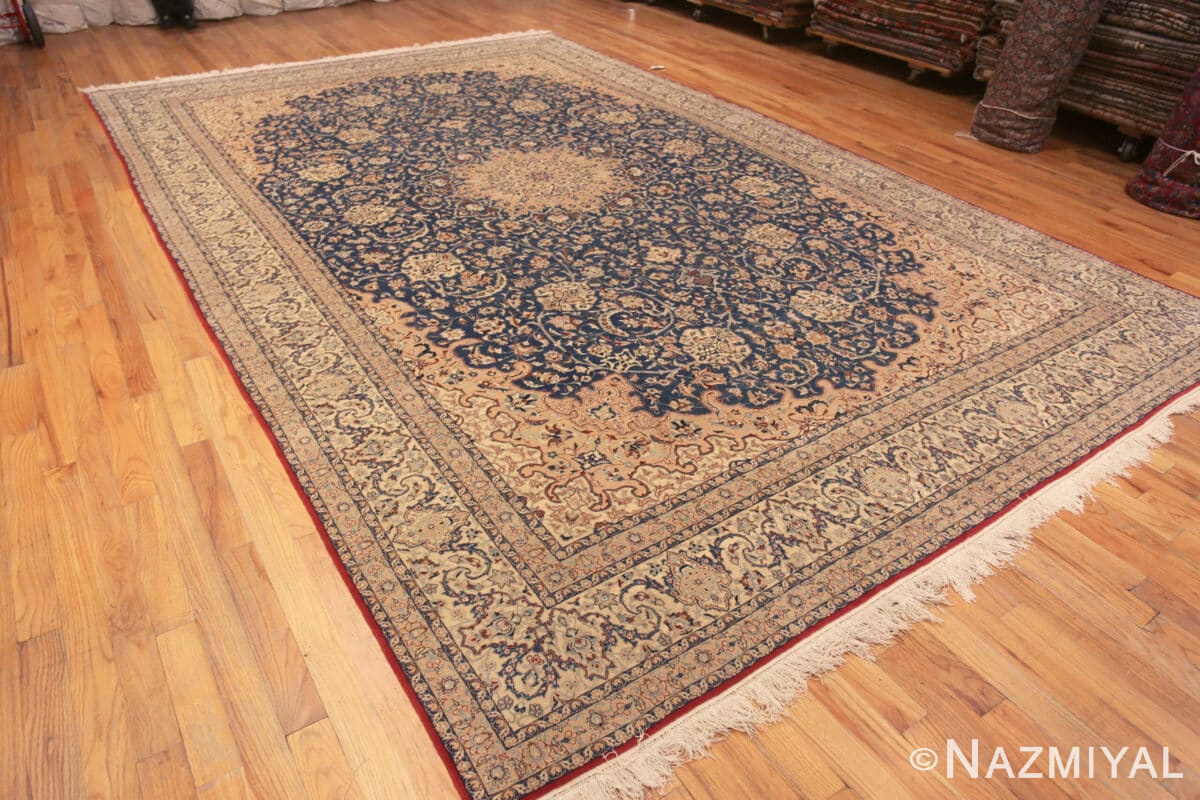 Silk And Wool Fine Vintage Persian Nain Large Area Rug 72483