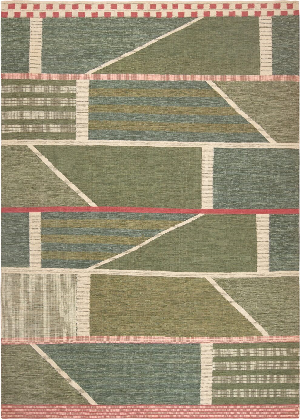 Mid-Century Modern Moss Green Swedish Area Rug 72963