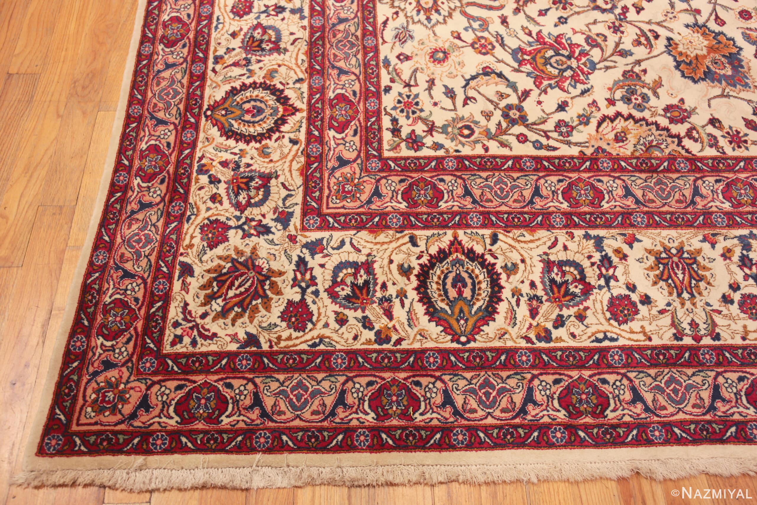 Corner of Large Vintage Persian Kashan Floral Rug 72971 by Nazmiyal Antique Rugs